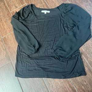 LOFT Black Long Sheer Sleeve Top Size Small